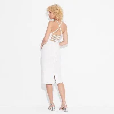 New - Wild Fable Women's Linen Lace Tie Back Summer Midi Slip Dress Wild FableBullseye Deals