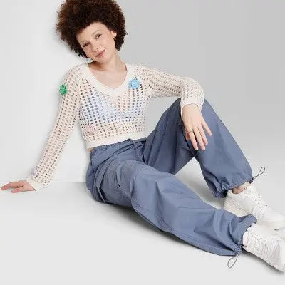 New - Wild Fable Women's Mid Rise Relaxed Fit Full Parachute Pants Lightweight Wild FableBullseye Deals