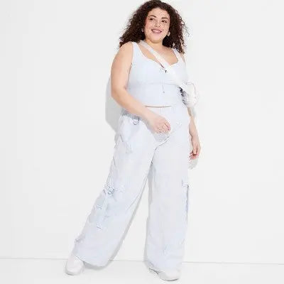 New - Wild Fable Women's Plus Mid Rise Wide Leg Relaxed Full Cargo Pants Lightweight Wild FableBullseye Deals