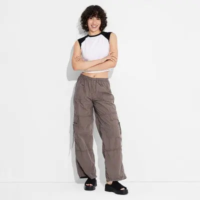New - Wild Fable Women's Plus Mid Rise Wide Leg Relaxed Full Cargo Pants Lightweight Wild FableBullseye Deals