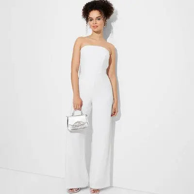 New - Wild Fable Women's Wide Leg Bandeau Jumpsuit Strapless Off Shoulder Wild FableBullseye Deals