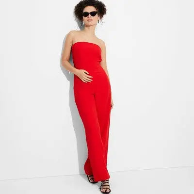New - Wild Fable Women's Wide Leg Bandeau Jumpsuit Strapless Off Shoulder Wild FableBullseye Deals