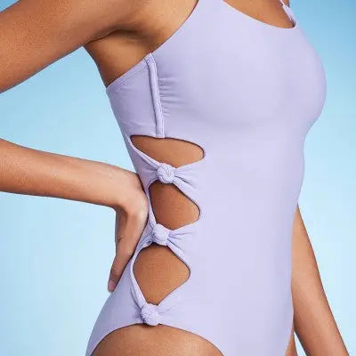 New - Women's Cut Out Knotted One Piece Swimsuit - Shade & Shore ilac Shade & ShoreBullseye Deals