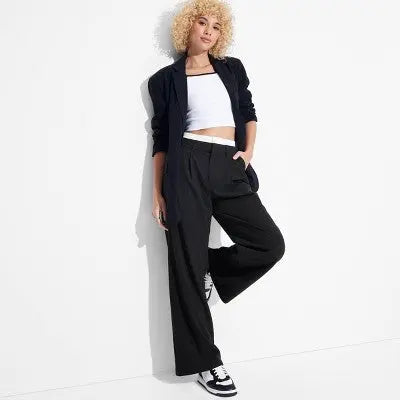 New - Women's High-Rise Wide Leg Boxer Trousers - Wild Fable Wild FableBullseye Deals