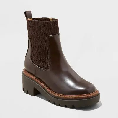 New - Women's Kyrie Chunky Heel Ankle Sock Boots with Memory Foam Insole - Universal Thread Chocolate Brown 8.5 Universal ThreadBullseye Deals
