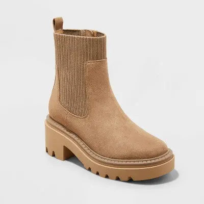 New - Women's Kyrie Chunky Heel Ankle Sock Boots with Memory Foam Insole - Universal Thread Chocolate Brown 8.5 Universal ThreadBullseye Deals