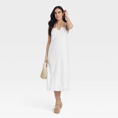 New - Women's Linen Midi Sundress - Universal Thread White S Universal ThreadBullseye Deals