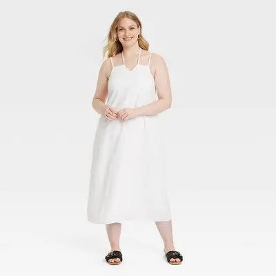 New - Women's Linen Midi Sundress - Universal Thread White S Universal ThreadBullseye Deals