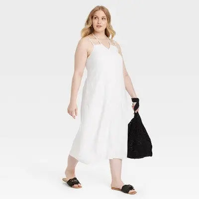 New - Women's Linen Midi Sundress - Universal Thread White S Universal ThreadBullseye Deals