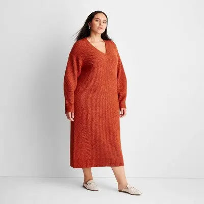 New - Women's Long Sleeve Chunky Sweater Midi Dress - Future Collective with Reese Blutstein Future Collective with Reese