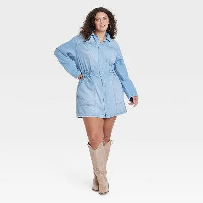 New - Women's Long Sleeve Denim Shirtdress - Universal Thread Light Wash 24 Universal ThreadBullseye Deals