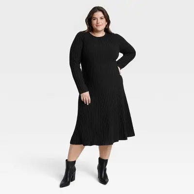 New - Women's Long Sleeve Midi Ribbed Sweater Dress - A New Day A New Day