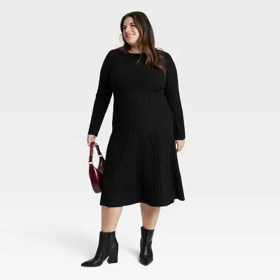 New - Women's Long Sleeve Midi Ribbed Sweater Dress - A New Day A New Day