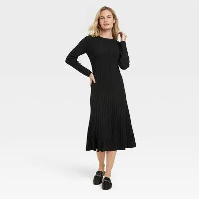 New - Women's Long Sleeve Midi Ribbed Sweater Dress - A New Day A New Day