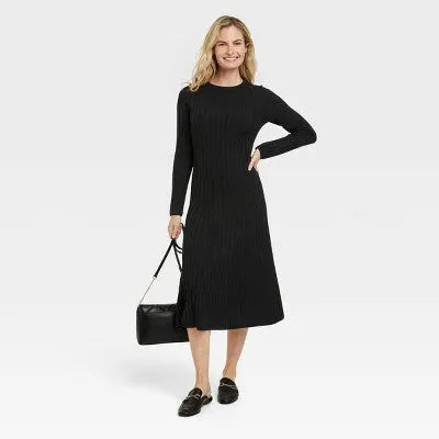 New - Women's Long Sleeve Midi Ribbed Sweater Dress - A New Day A New Day