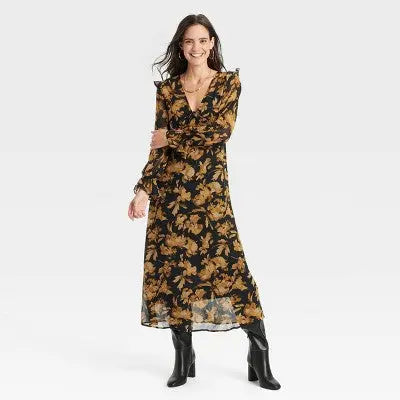 New - Women's Long Sleeve Sheer Maxi Dress
