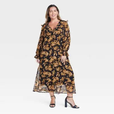 New - Women's Long Sleeve Sheer Maxi Dress - A New Day A New DayBullseye Deals