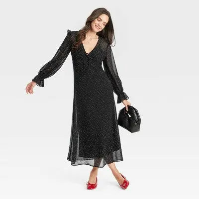New - Women's Long Sleeve Sheer Maxi Dress - A New Day A New DayBullseye Deals