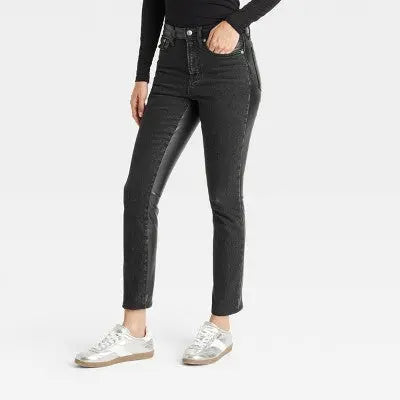 New - Women's Mid-Rise Faux Leather 80's Slim Jeans - Universal Thread Universal ThreadBullseye Deals