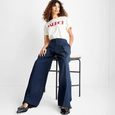 New - Women's Mid-Rise Wide Leg Contrast Waistband Trousers - Future Collective Future CollectiveBullseye Deals