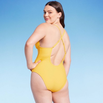 New - Women's Plunge Hardware Trim Cheeky One Piece Swimsuit - Shade & Shore Shade & Shore