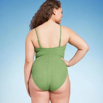 New - Women's Pucker Textured Medium Coverage One Piece Swimsuit - Shade & Shore™ Dark Shade & ShoreBullseye Deals
