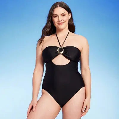 New - Women's Ring-Front Halter Bandeau One Piece Swimsuit - Shade & Shore Shade & ShoreBullseye Deals
