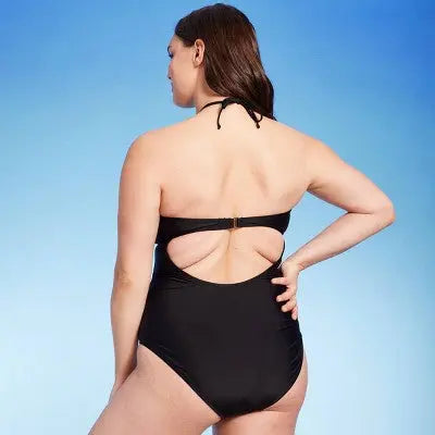 New - Women's Ring-Front Halter Bandeau One Piece Swimsuit - Shade & Shore Shade & ShoreBullseye Deals