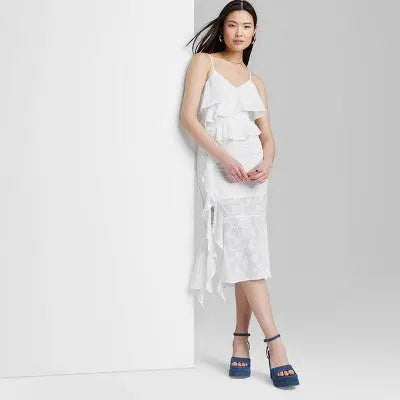New - Women's Ruffle Midi Dress - Wild Fable Pink XXL Wild FableBullseye Deals
