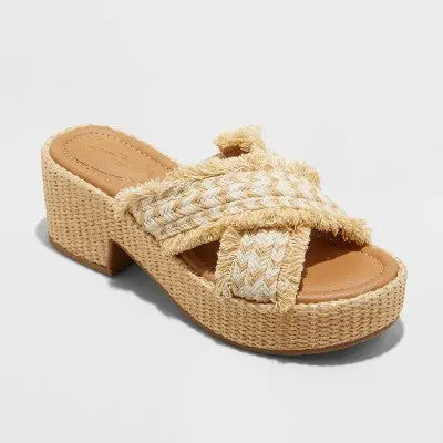 New - Women's Sally Platform Heels with Memory Foam Insole - Universal Thread Tan 7.5 Universal ThreadBullseye Deals