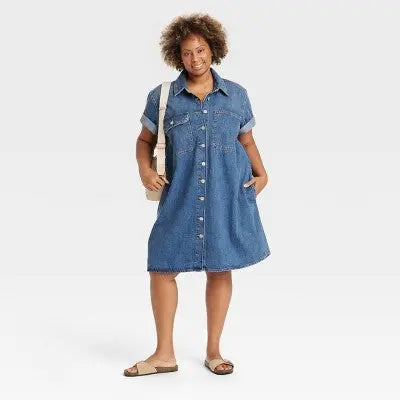 New - Women's Short Sleeve Mini Shirtdress - Universal Thread Universal ThreadBullseye Deals