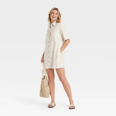 New - Women's Short Sleeve Mini Shirtdress - Universal Thread Universal ThreadBullseye Deals