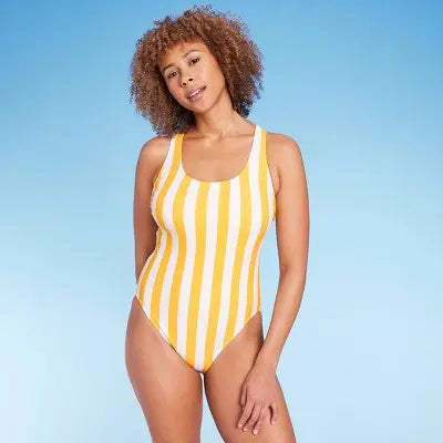New - Women's Striped Scoop Neck X-Back One Piece Swimsuit - Shade & Shore Shade & ShoreBullseye Deals