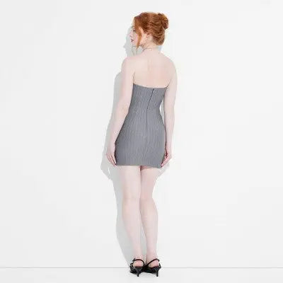 New - Women's Tube Mini Bodycon Suiting Dress - Wild Fable Navy Blue Pinstripe M Wild FableBullseye Deals
