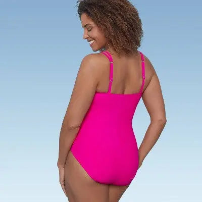 New - Women's UPF 50 V-Neck Shirred One Piece Swimsuit - Aqua Green Aqua GreenBullseye Deals