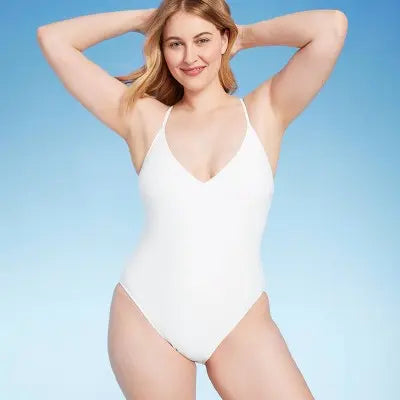 New - Women's V-Neck One Piece Swimsuit - Shade & Shore Shade & ShoreBullseye Deals