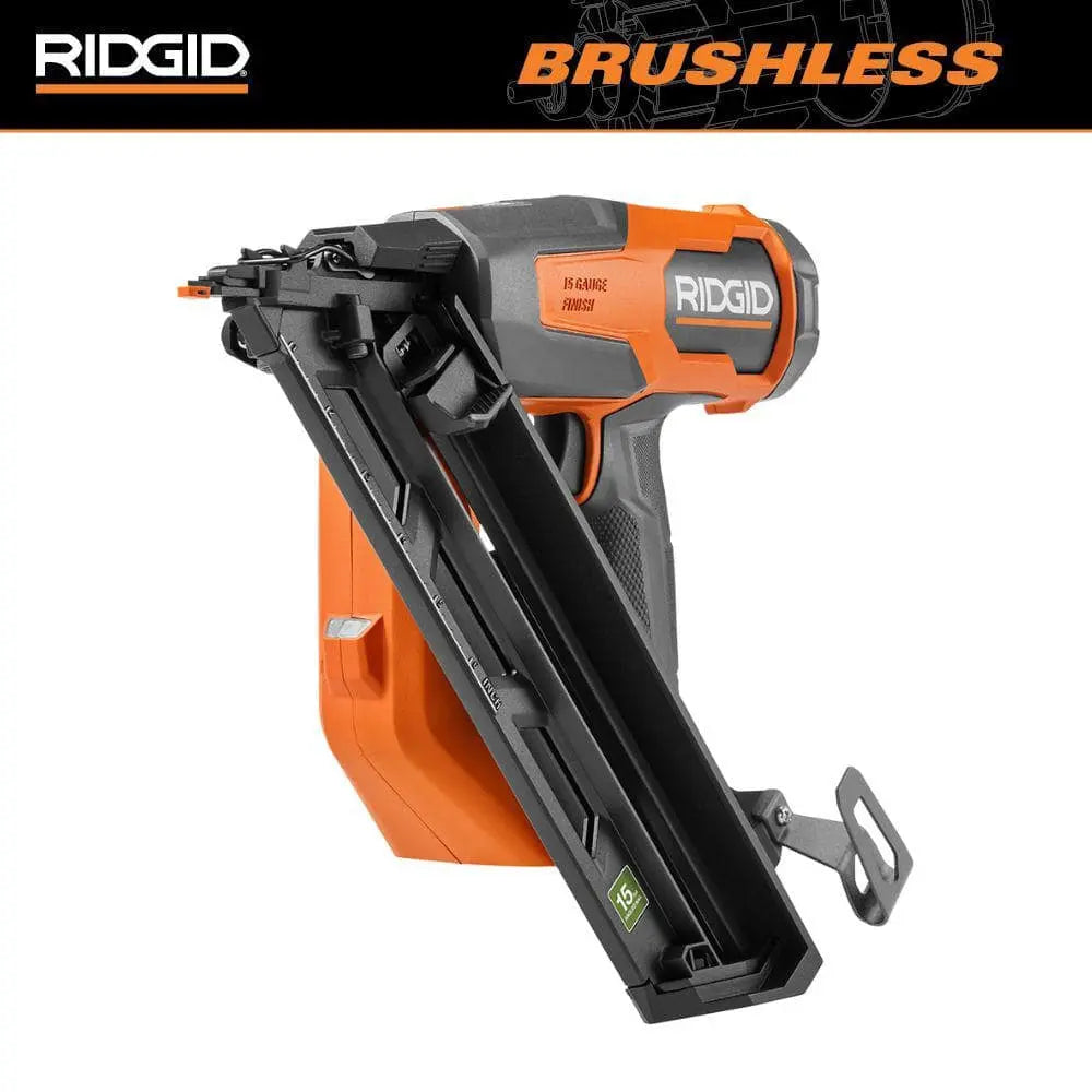 Open Box -  18V Brushless Cordless 15-Gauge Angled Finish Nailer (Tool Only) RIDGIDBullseye Deals