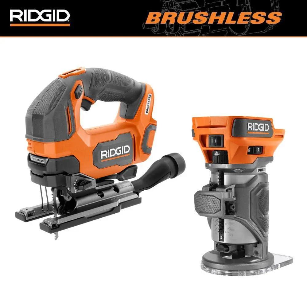 Open Box -  18V Brushless Cordless 2-Tool Combo Kit with Jig Saw and Router (Tools Only) RIDGIDBullseye Deals