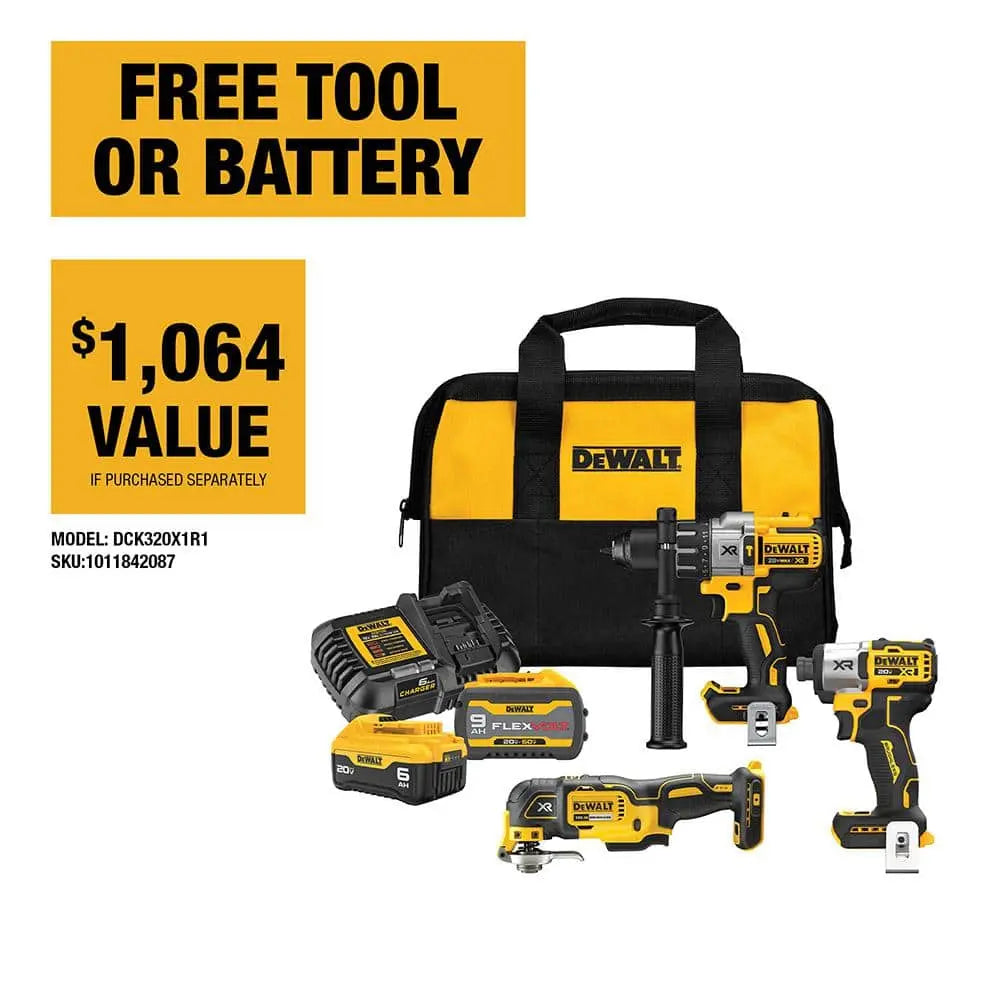 Open Box - 20-Volt Lithium-Ion Cordless 3-Tool Combo Kit with FLEXVOLT 9 Ah and 20V 6 Ah Batteries and Charger DEWALTBullseye Deals