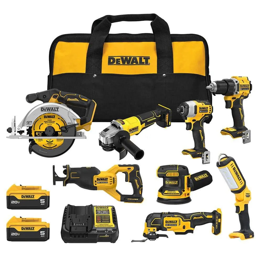 Open Box -  20V Lithium-Ion Cordless 8-Tool Combo Kit with (2) 5.0 Ah Batteries and Charger DEWALTBullseye Deals