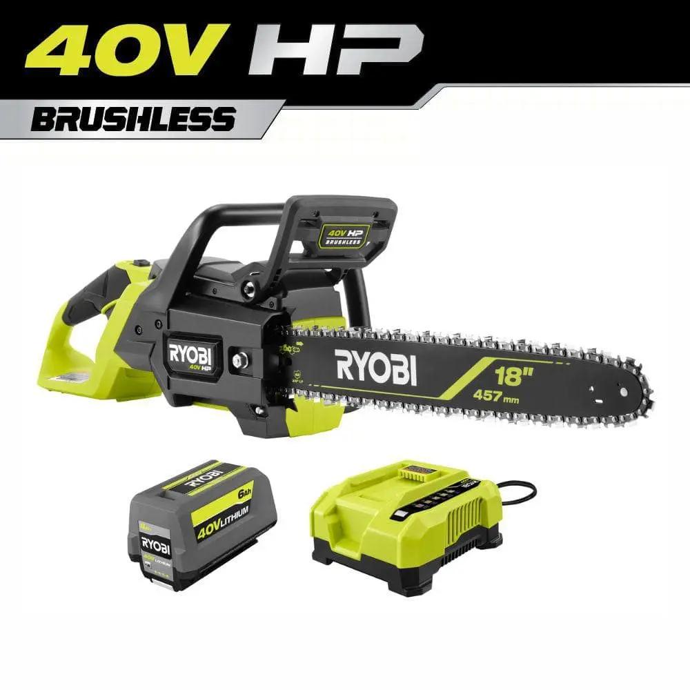 Open Box -  40V HP Brushless 18 in. Cordless Battery Powered Chainsaw Kit - 6.0 Ah Battery and Rapid Charger Included RYOBIBullseye Deals
