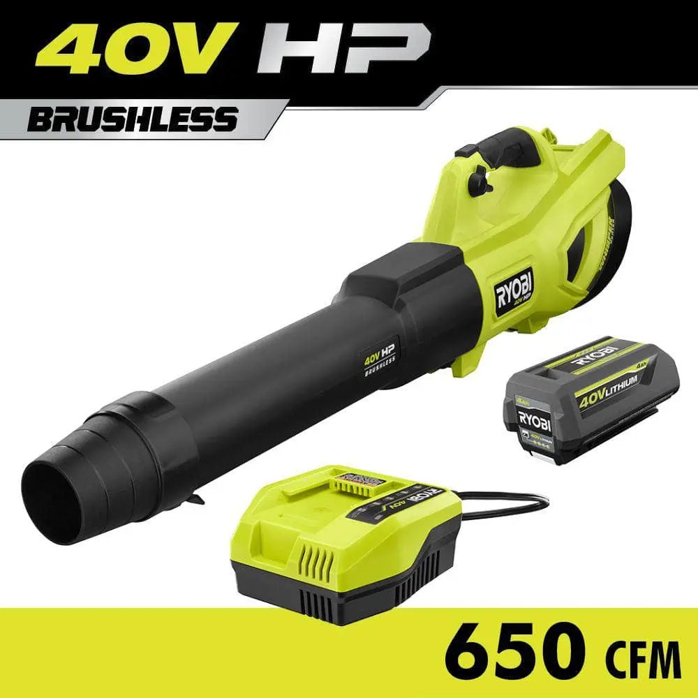 Open Box - 40V HP Brushless Whisper Series 160 MPH 650 CFM Cordless Battery Leaf Blower with 4.0 Ah Battery and Charger RYOBIBullseye Deals