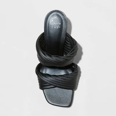 Open Box - A New Day Women's Chunky Block High Heel Slip On Mules Sandals Embossed Striped A New DayBullseye Deals