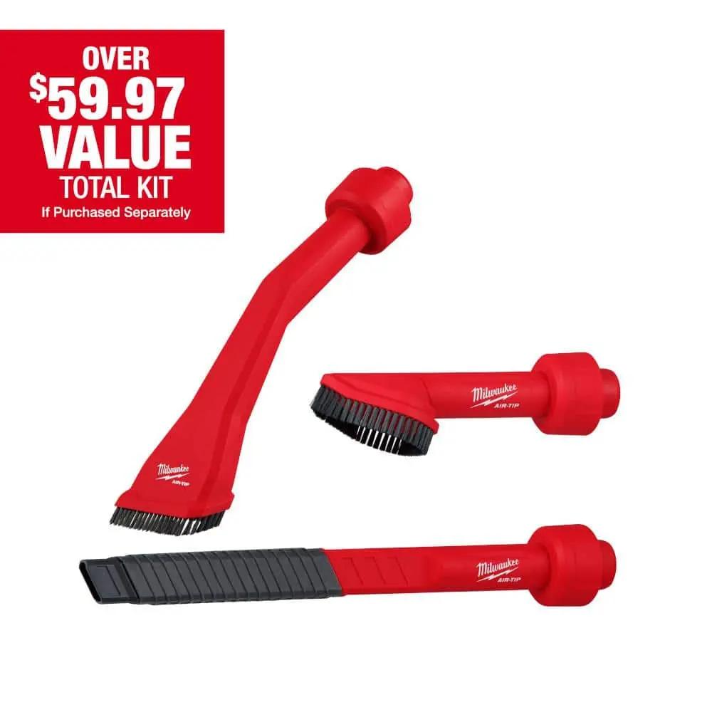 Open Box -  AIR-TIP Claw Utility Nozzle, Rotating Corner Brush, Flexible Long Crevice Tool For Wet/Dry Vacuums Automotive Set (3-Pc) MilwaukeeBullseye Deals