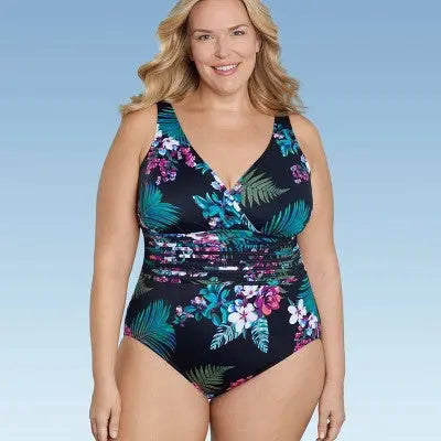 Open Box - Aqua Green Women's Deep V-Neck One Piece Swimsuit UPF 50 Tummy Control Aqua GreenBullseye Deals