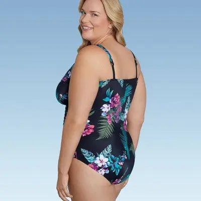 Open Box - Aqua Green Women's Deep V-Neck One Piece Swimsuit UPF 50 Tummy Control Aqua GreenBullseye Deals