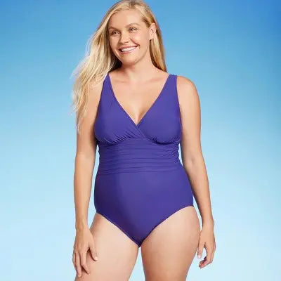 Open Box - Aqua Green Women's Deep V-Neck One Piece Swimsuit UPF 50 Tummy Control Aqua GreenBullseye Deals
