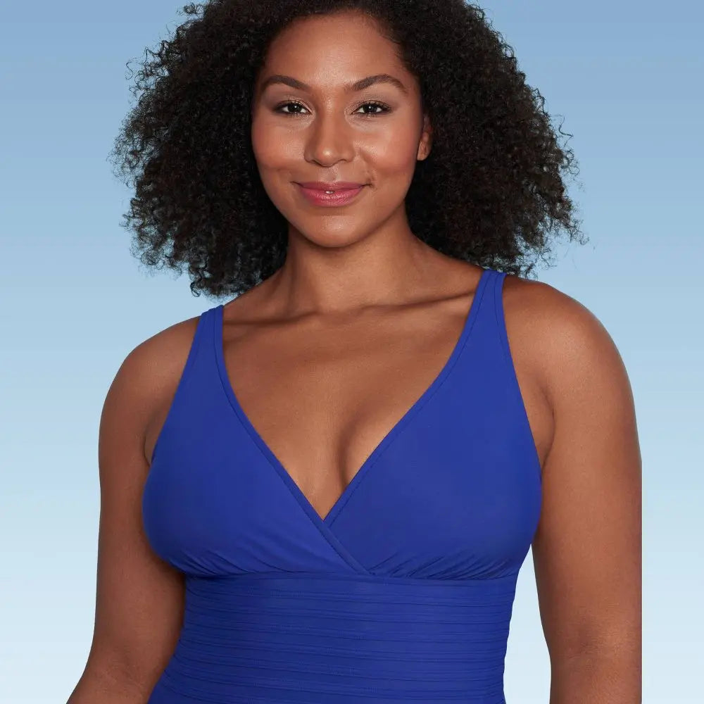 Open Box - Aqua Green Women's Deep V-Neck One Piece Swimsuit UPF 50 Tummy Control Aqua GreenBullseye Deals