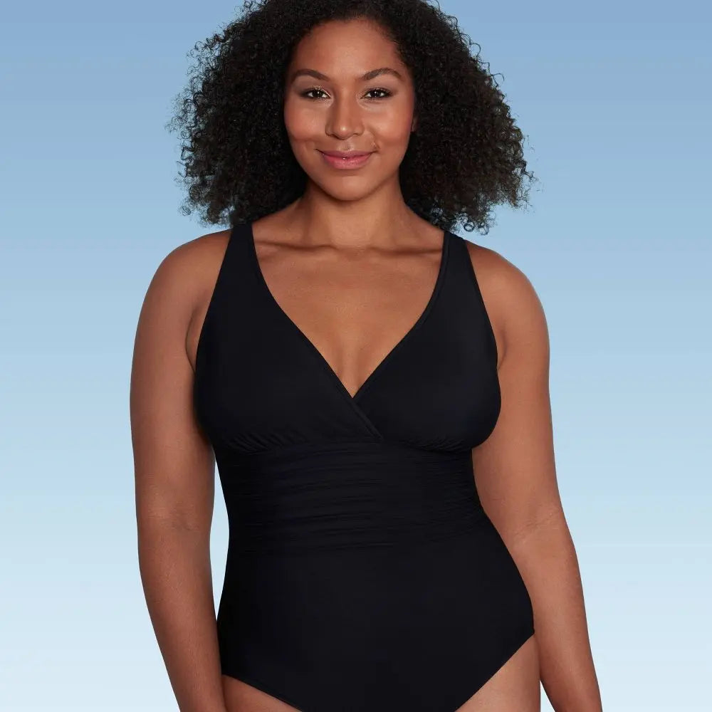 Open Box - Aqua Green Women's Deep V-Neck One Piece Swimsuit UPF 50 Tummy Control Aqua GreenBullseye Deals