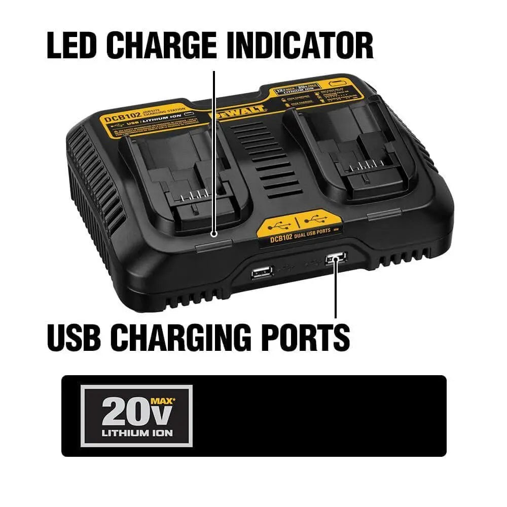 Open Box -  DEWALT 12-Volt - 20-Volt MAX Lithium-Ion Dual Port Jobsite Fast Charging Station DEWALTBullseye Deals